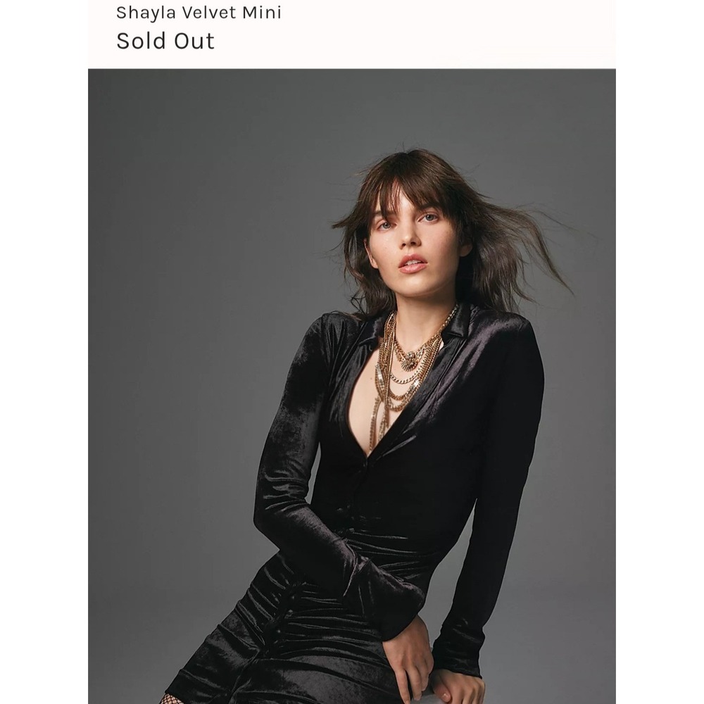 Free People Shayla M mini dress black button up velvet ruched long sleeve Y2K - Picture 13 of 13